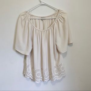 Loft White Eyelet Scalloped Hem Flutter Blouse